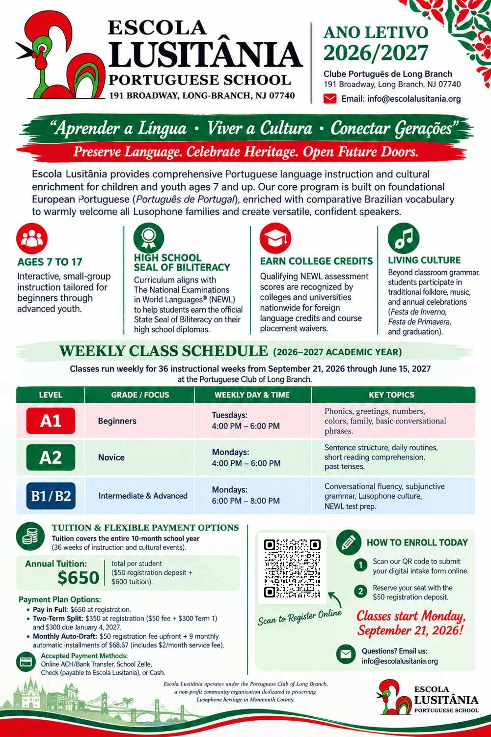 Escola Lusitania 2026-2027 - class schedule, tuition, and program information